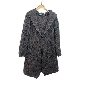 oui Italy Women's Size 14 Chunky Knit Oversized Wool Alpaca Long Hooded Sweater